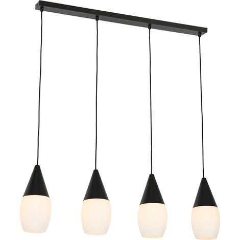 QAZQA Lampada a sospensione tavolo soggiorno drop - Moderno - Vetro,Alluminio - Bianco/Nero - Oblungo Max. 4 x Watt
