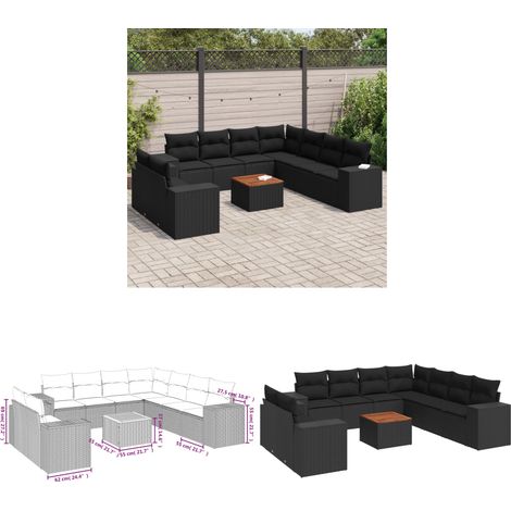 Salon de jardin 10 pcs avec coussins noir résine tressée - Ensemble Salon De Jardin - Meuble Extérieur - Jardin Design - Mobilier De Jardin - Chaise Lounge - Home & Living (1/3)