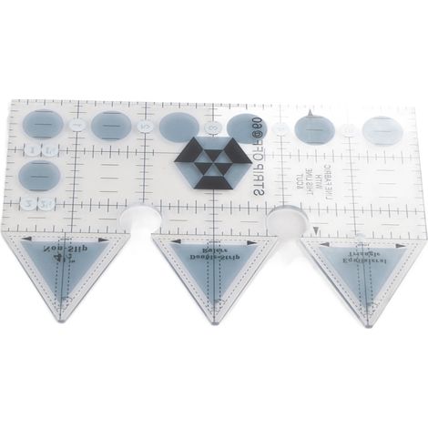 Règle de coupe acrylique transparente à double échelle avec grille et repères d'angles 45/60/90°, guide triangulaire antidérapant pour patchwork et couture (1/5)