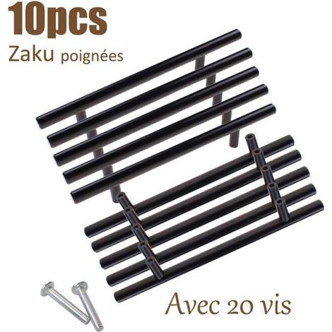 Lot de 10 poignées meuble noires inox – entraxe 160 mm, longueur 248 mm, vis incluses (1/4)