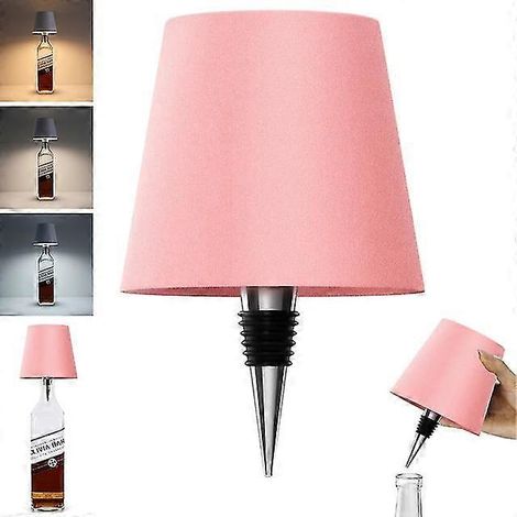Lampe de bouteille sans fil, 3 couleurs rechargeables, rose, pour bouteilles de vin de bars (1/5)