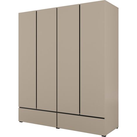 Armadio HAVANA 180 cm – Beige e nero – 4 porte e 2 cassetti – Eleganza moderna e grande capacità di stoccaggio