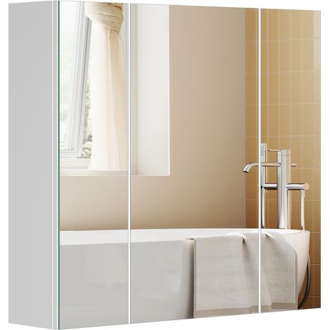 Vasagle – Armoire murale salle de bain 3 portes avec miroir – Dimensions 60 x 15 x 55 cm – Étagères réglables – Blanc – BBK22WT (1/5)