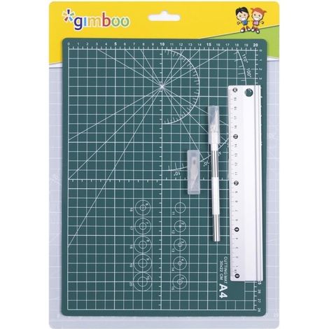 Schneidematte A4 + 20 cm Aluminiumlineal, Messer
