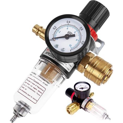 Réducteur de Pression D'air Comprimé, Détendeur D'air Comprimé, 1/4" Réducteur de Pression avec Manomètre, Régulateur d'air comprimé pour Compresseur Outils D'Air Filtre Connexions de Gaz (1/5)