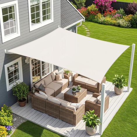3x4m Crème Voile d’ombrage Rectangulaire, Toile Imperméable Une Protection des Rayons UV à 95%, Voile Ombrage pour en Plein air, Jardin & Terrasse (1/5)