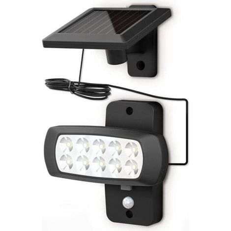 YMYNY LED solar lamp for outdoor use IP44, PIR motion detector, black wall spotlight for house terrace balcony, splash-proof, cold white light 6500K