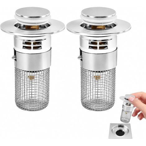2PCS Bouchon Baignoire 34-40mm, Bouchon Lavabo Pop-Up avec Filtre, Bouchon de Vidang, Bouchon Evier Salle de Bain et Cuisine, Bonde Clic Clac Lavabo avec Filtre Cheveux Baignoire (1/5)