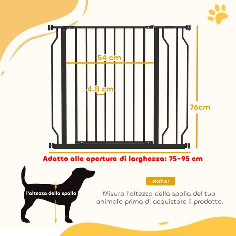 Barrière de sécurité extensible pour chiens (75-95 cm, construction en acier et ABS, 75-95 x 76 cm, noire) (1/5)