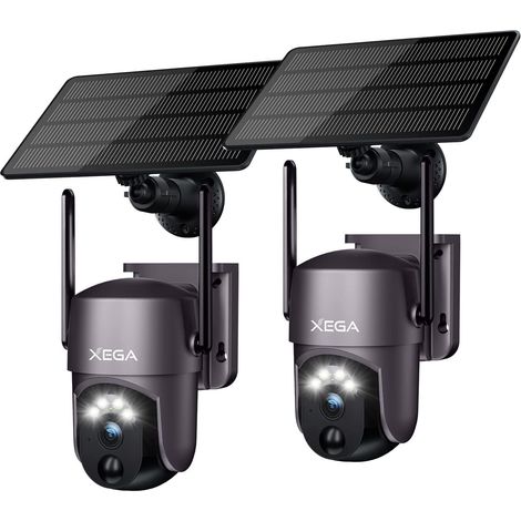 Lot de 2 caméras de surveillance solaire extérieure sans fil – Vision nocturne couleur – Détection humaine PIR – Audio bidirectionnel – Étanchéité IP66 - PTZ 2 K WI (1/5)