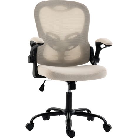 Chaise bureau ergonomique en maille - Beige - Accoudoirs relevables, hauteur réglable et fonction bascule - Fauteuil de bureau pour télétravail - Design respirant (1/5)