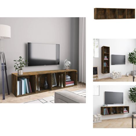 Bibliothèque/Meuble TV Chêne fumé 143x30x36cm Bois d'ingénierie - Bibliothèque Murale - Étagère Murale - Rangement Mural - Meuble Tv - Bibliothèque Chêne Fumé (1/5)