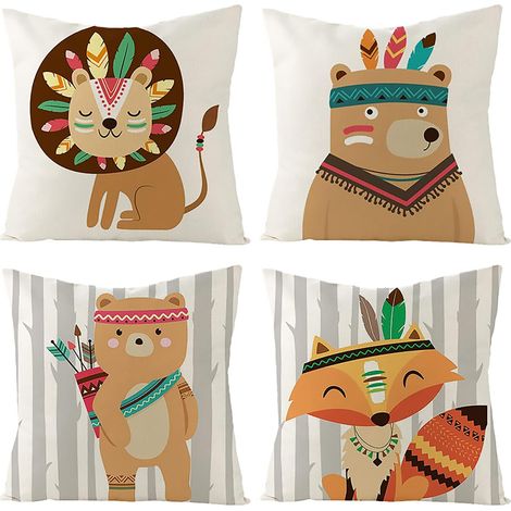 Housse de coussin 45 x 45 cm animaux lin housses de coussin jeter oreiller housse de coussin ensemble taie d'oreiller, 4 pièces (1/5)