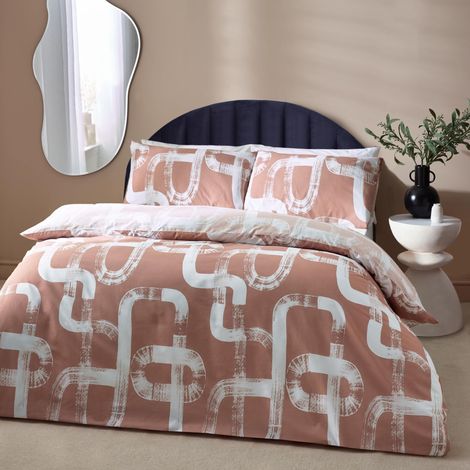 Parure De Lit – Housse de Couette réversible à Motif Abstrait d'arches et de Coups de Pinceau (Plâtre - Taille UE - Simple - 137x200cm) (1/4)