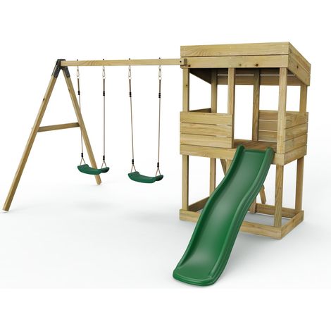 Rebo Wooden Lookout Tower Playhouse with 6ft Slide & Swing Bryce