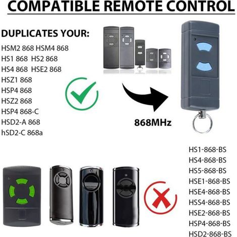 1 Télécommande 868 MHz, Compatible Hormann HSE2 HSM4, Bouton Bleu, Pour Porte Garage (1/5)
