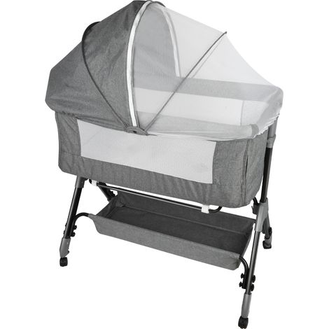 Lettino 2 in 1 con materasso, lettino per bambini, regolabile in altezza, lettino per bambini con ruote, grigio (1/5)