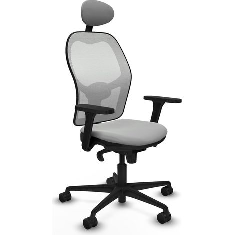 Jorquera sincro malla blanca similpiel gris claro brazos 3D base nailon cabecero fijo ruedas 65mm nailon (1/5)