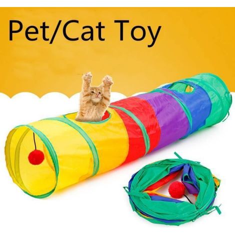 Tunnel Pour Animaux - Tunnel Chaton Jouet En Polyester Imprimé Vert Avec Balle - Pour Lapins Furets Cobayes Chiots Et Chatons - 1 Pièce (1/4)