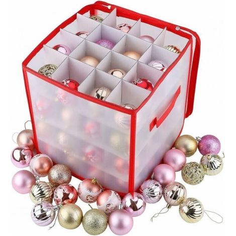 Christmas Ball Storage Box with 4 Trays Christmas Storage Box 64 Compartments Christmas Ball Box 30 × 30 × 30cm Foldable Reusable (1/5)