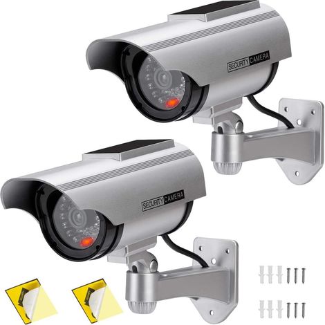 Factice Solar Energy Surveillance Camera CCTV Security Dome Camera with Flashing LED Light for Outdoor Home Business (2 Pack) (1/5)