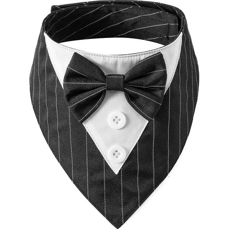 Bandana Pour Chien - Collier Avec Nœud Papillon - Costume De Fête Pour Chien - Noir À Rayures - Réglable - 1 Pièce (1/5)