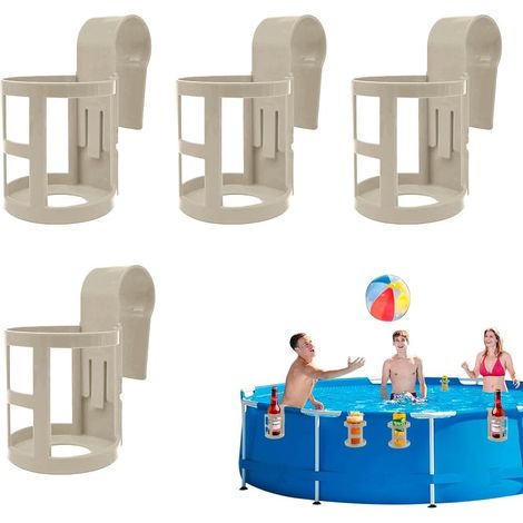 4 Stück Portegobelet Piscine Support Suspendu Hors Sol Portegobelets pour Piscines Rond Et Carré Porteboissons Rangement Boisson Bord De Piscine (Kaki B) (1/5)