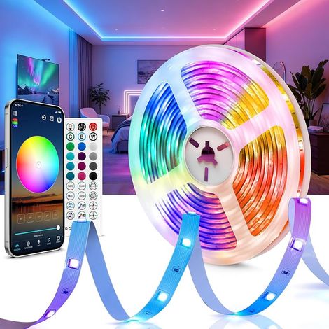 Ruban LED 5m 24V RGB, Ruban LED Chambre avec Télécommande & App Bluetooth, LED Gaming, Bande LED Intérieur pour Plafond, Mur et Lit, Bandeau LED, Lumière LED 5050 (1×5m) (1/5)