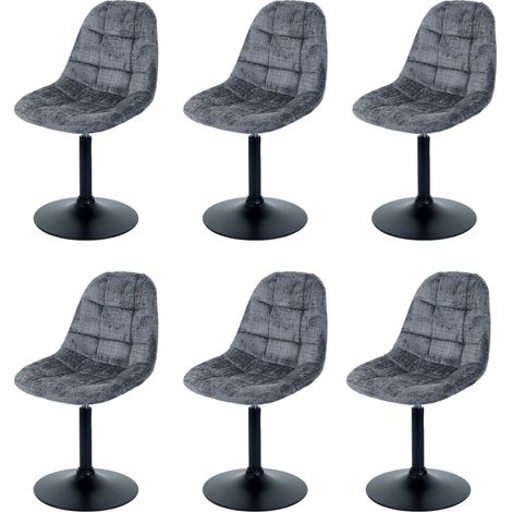 [NUNCA USADO] Lote de 6 silla de comedor HHG-837, silla de cocina silla giratoria, acero MVG tela/textil chenilla (465g/m²), gris oscuro (1/5)
