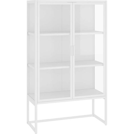 Maison Exclusive - Credenza Alta Bianca 80x35x135 cm Acciaio e Vetro Temperato (1/5)