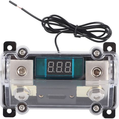 Kfz-Sicherungshalter-Verteilerblock mit digitaler Spannungsanzeige, 1x0GA Ausgang, 1x4GA schützt Stereoanlage für Verstärker und Lautsprecher. (1/5)