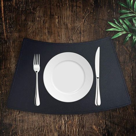 Lot de 2 sets de table en cuir synthétique - 50 × 30 cm - Anti-taches - Antidérapants - Imperméables - Lavables - Couleur Noir (1/5)