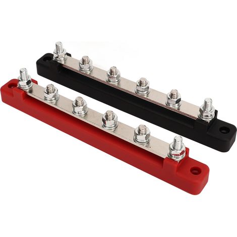 Lot de 2 blocs de distribution d'alimentation DC12V-48V 150A, 6 bornes M6, pour batterie, pour voiture, camping-car, yacht, bateau, noir et rouge. (1/5)