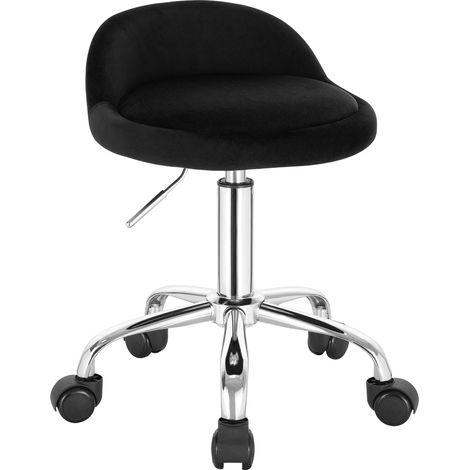 Tabouret de bureau pivotant avec roulettes – Chaise d’ordinateur réglable en hauteur – Dossier bas – Tabouret basculant – Velours noir (1/5)