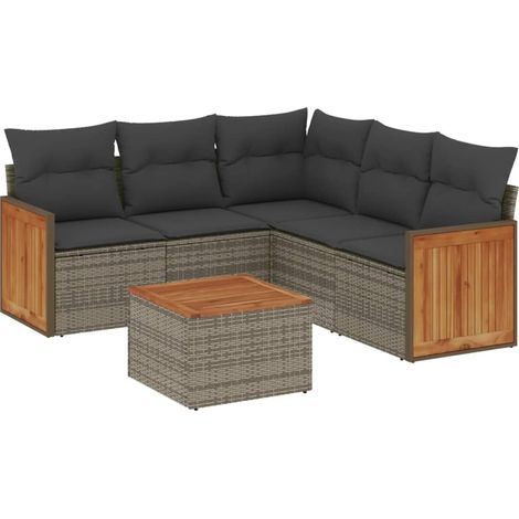 vidaXL Salon de jardin 6 pcs avec coussins gris résine tressée (1/5)