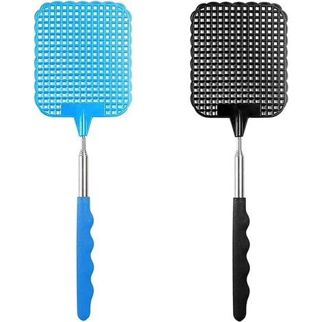 Tapette à Mouches Lutte Antiparasitaire Manuelle Télescopique Poignée et + 2 Pièces Noir Bleu (1/5)