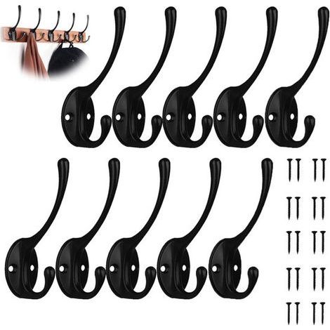 Set mit 10 Wandhaken für Mäntel - Kleiderhaken - Wandhaken für Handtücher - Einzelne Metallhaken - Haken für Mäntel, Schränke und Garderoben - Schwarz - Geeignet zum Aufhängen von Mänteln, Handtaschen