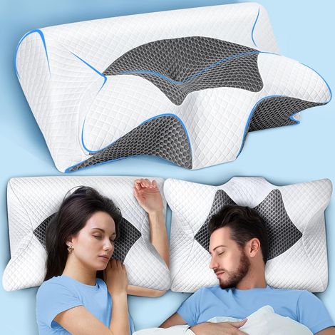 Oreiller Ergonomique Cervical Memoire de Forme, Coussin Cervicales pour Dormir Oreiller Orthopédique pour Dormeurs sur Le Côté, Le Dos et l'Estomac, Gris (1/5)