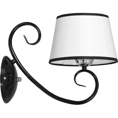 Wandlampe E27 Weiß Schwarz Stoff Metall Klassisch Wandleuchte