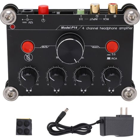 Amplificateur casque 4 canaux, carte ampli audio puissance, module réglage volume indépendant, prise US 100-240V. (1/5)