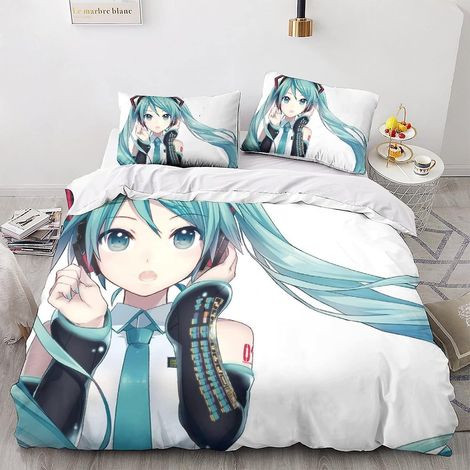 ALXFFBN Hatsune Miku Påslakanset Bäddset 3D Animefigurer Påslakan Dubbelstorlek, Mjukt Mikrofiber Vändbart Påslakan Färg, Mikrofiber Barn (1/5)
