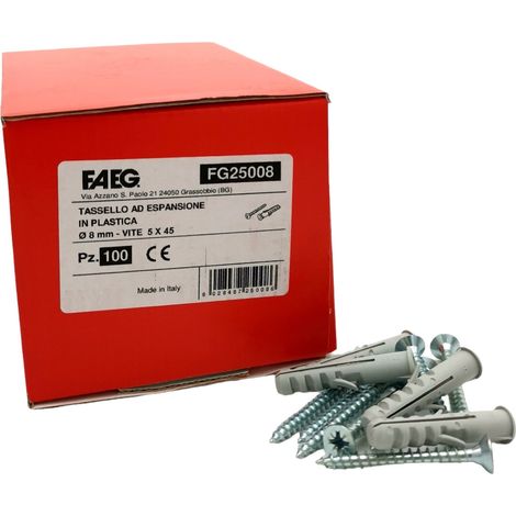 100 Tasselli con viti collarino 6 8 mm ad espansione in nylon per fissaggio a parete  8x40 mm
