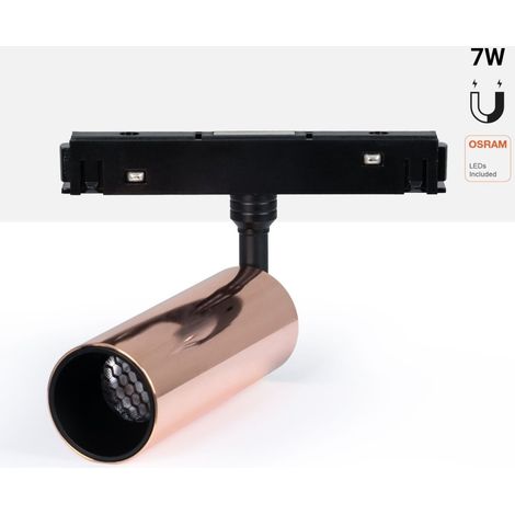 Foco LED Para Carril Magnético 48V - 7W - Chip OSRAM - 2700K - - Dorado Rosado