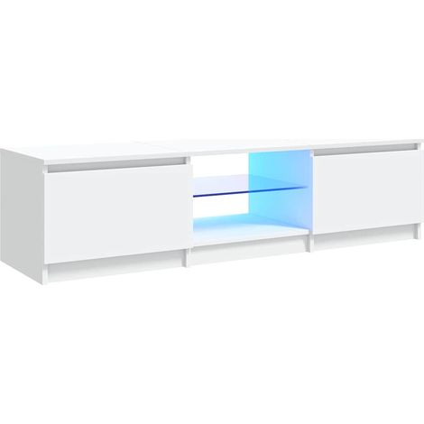 Meuble TV avec lumières LED, Étagère TV, Meuble de Salon, Blanc 140x40x35, 5 cm OIB6333E (1/5)