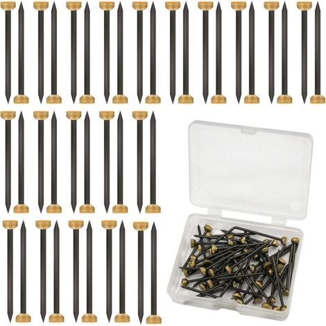 Lot de 50 clous de suspension de photos avec tête en laiton de 4 mm pour accrocher des photos avec boîte de rangement en plastique noir et jaune - Petits clous pour cadre, murs, clôtures en
