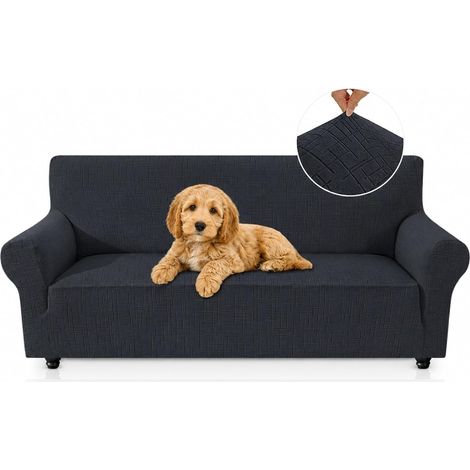 Housse de canapé avec accoudoirs, anti-taches, antidérapante, lavable, pour salon, chiens, chats et animaux de compagnie (gris foncé, 3 places) (1/5)
