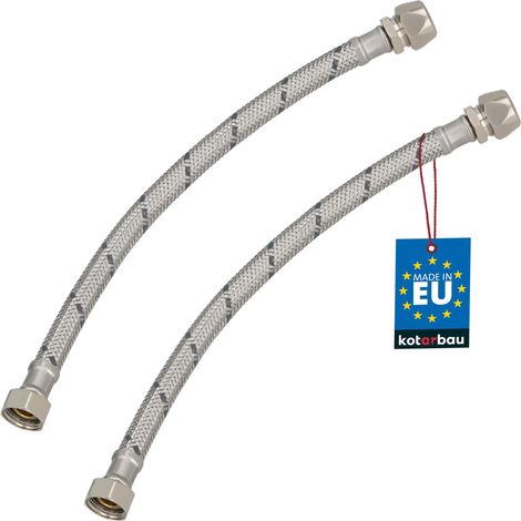 KOTARBAU® Lot de 2 Flexible Robinet 3/8" x 3/8" - Tuyau Robinet Cuisine 30 cm - Écrou Tournant x Raccord à Sertir - Rallonge Robinet Cuisine Flexible - Tuyau Flexible Plomberie - Acier Inoxydable (1/4)