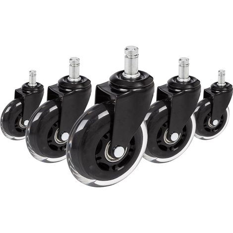 5x Hartbodenrollen ROLO SKATE 11mm / 75 mm Büro-Stuhl-Rollen schwarz / transparent (5er Pack) (1/5)