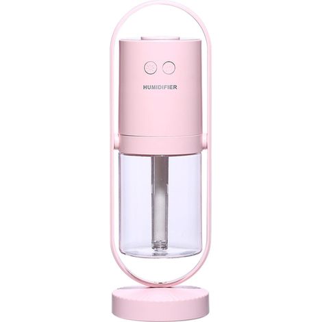 Tragbarer Mini-Luftbefeuchter, 360° drehbar, Ultraschall-Nebelbefeuchter, persönlicher USB-Desktop-Luftbefeuchter für kleine Schlafzimmer, negative Ionen, Rosa (7 x 6,6 x 21,3 cm) (1/5)