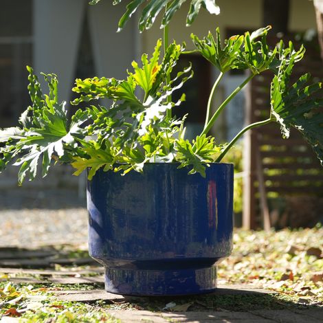 Ensemble de 3 pots de fleurs en céramique faits à la main (Ø 38,1/30,5/22,9 cm), émail bleu uni, idéal pour les plantes succulentes/fleurs, intérieur/extérieur, argile poreuse respirante. (1/5)